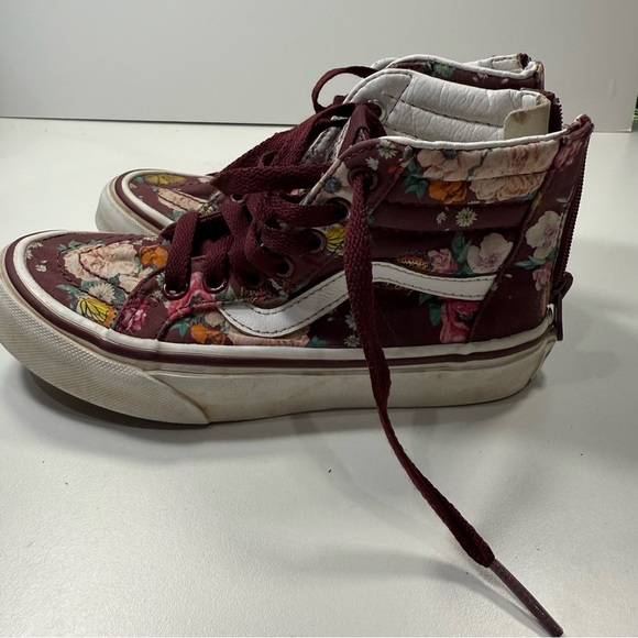 Vans Kids Floral High-Top Shoes - Burgundy and White - Picture 7 of 13